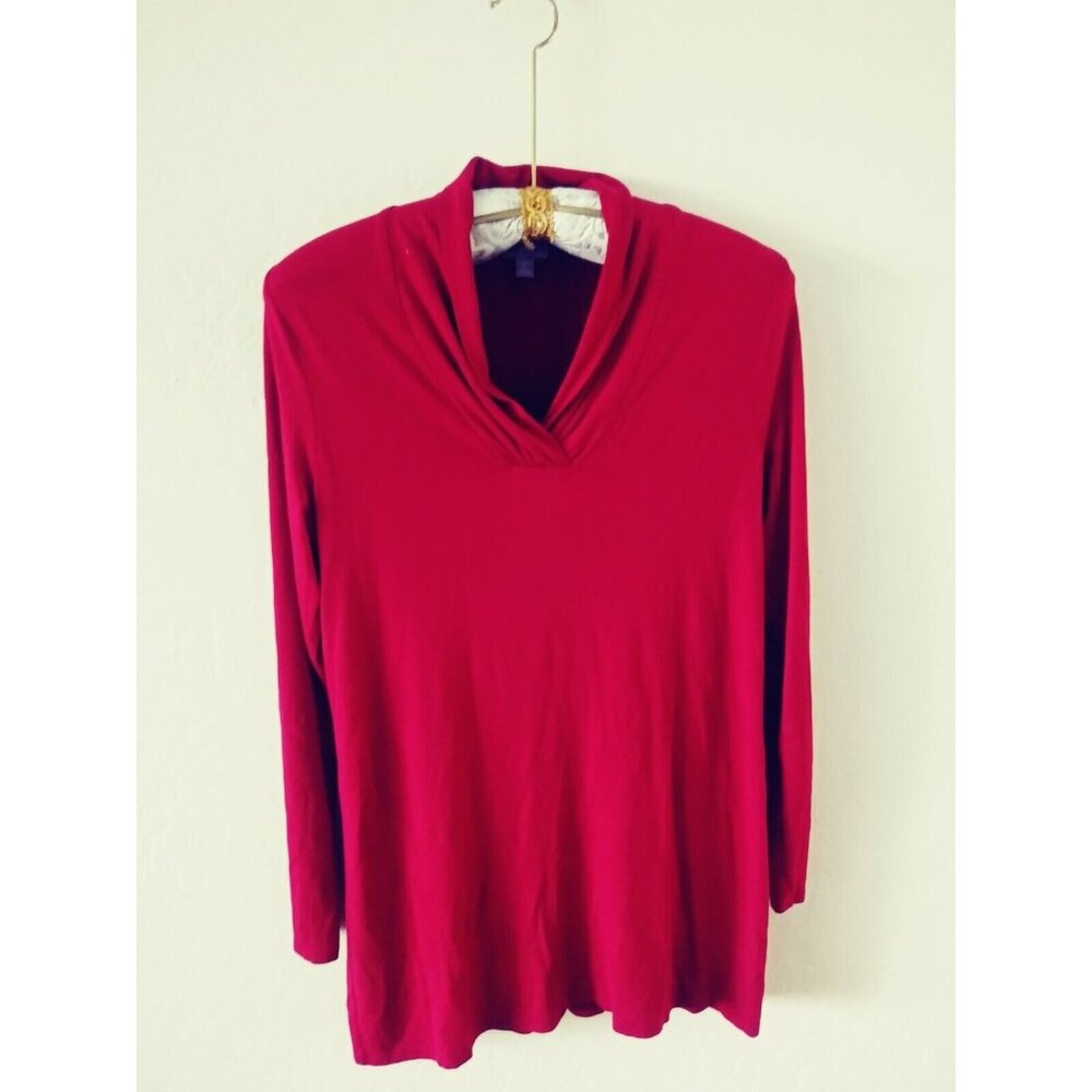 J.Jill Wearever Womens Medium Stretch Shawl Collar Tunic Top Long Sleeve Red